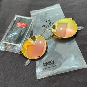 Ray-Ban | Round Gold Frame Sunglasses with Pink-Gold Mirrored Lenses